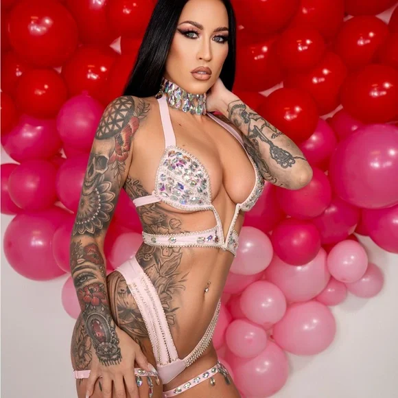 Pink Rhinestone Embellished Bikini/Rave Set - Picture 2 of 4